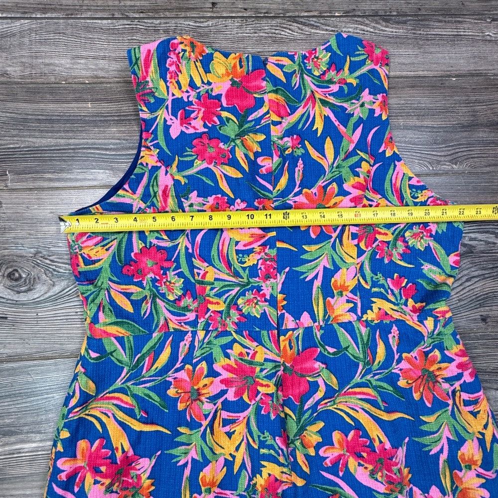 J.Crew Women Size 20 Shift Dress Blue Tropical Floral Cotton Pique Sleeveless - Picture 5 of 8